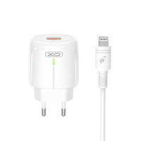 Мережевий зарядний пристрій XO L112 QC18W + Lightning кабель білий