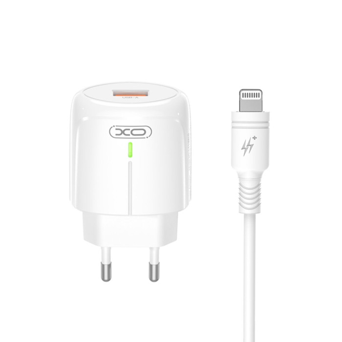 Мережевий зарядний пристрій XO L112 QC18W + Lightning кабель білий