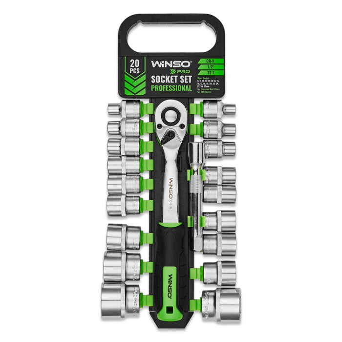 Професійний набір головок торцевих з тріскачкою та подовжувачем Winso Pro 1/2" 72Т CR-V 8-32мм 20шт