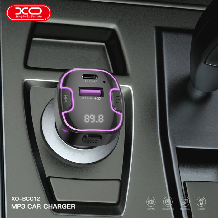 FM-трансмітер XO BCC12 Intelligent Bluetooth+MP3 чорний
