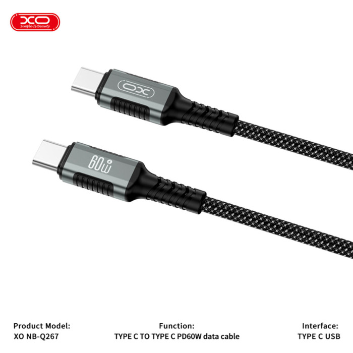 Кабель XO Magnetic Braided Type-C to Type-C 60W 1м чорний