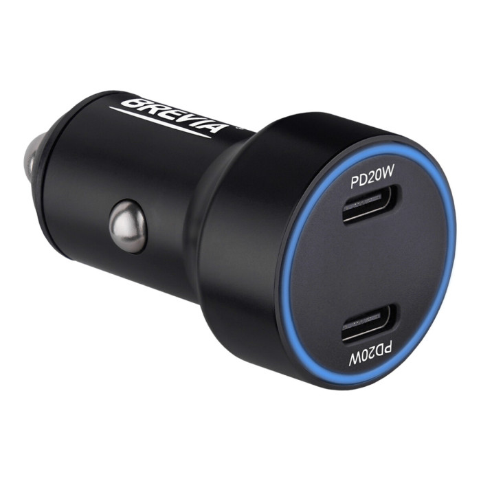 Автомобільний зарядний пристрій Brevia ePower DualCharge Display 40W 2xUSB-C чорний