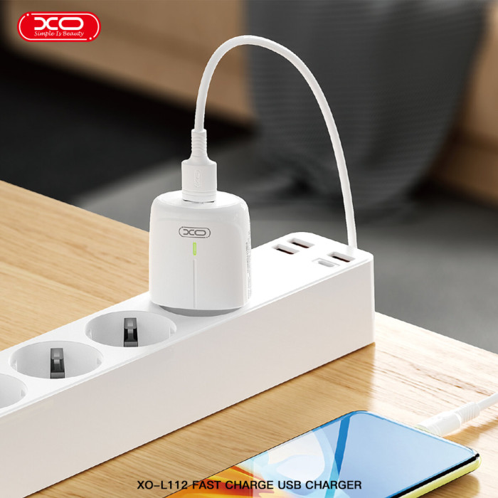 Мережевий зарядний пристрій XO L112 QC18W + Type-c кабель білий