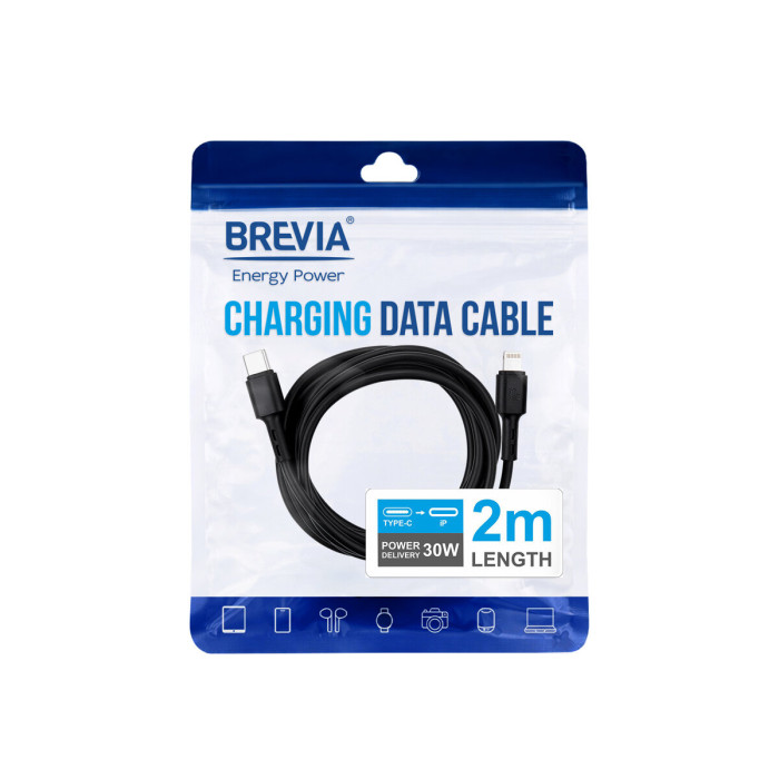 Кабель Brevia Type-C to Lightning 30W 2м, чорний ZIP (51200BCLZ1)