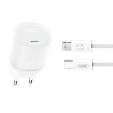 Мережевий зарядний пристрій XO L150 30W Single USB-C + Lightning кабель білий