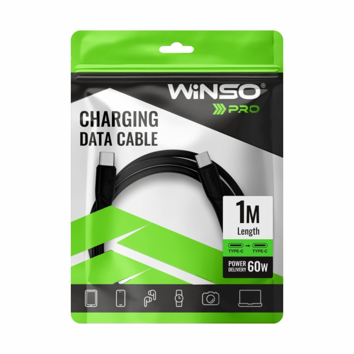 Кабель Winso Pro Type-C to Type-C 60W PVC 1м чорний