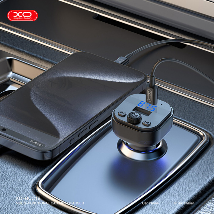 FM-трансмітер XO BCC18 Smart Bluetooth+MP3 Type-C чорний