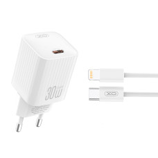 Мережевий зарядний пристрій XO L148 PD30W Single USB-C + Lightning кабель білий