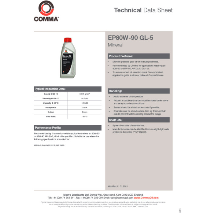 Трансмісійне масло Comma Gear Oil EP 80W-90 GL5 1л