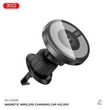 Тримач телефону автомобільний XO з бездротовою зарядкою CX025 Magnetic Car Air Vent 15W чорний