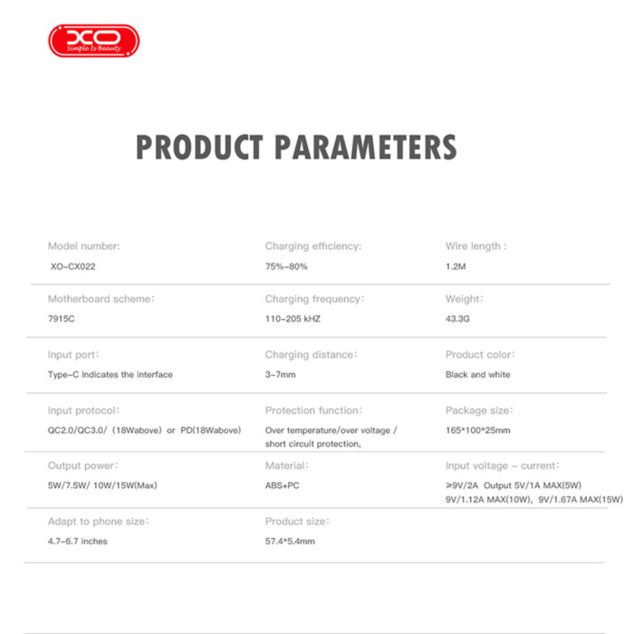 Бездротовий зарядний пристрій XO CX022 Magnetic Wireless Charger Type-C білий