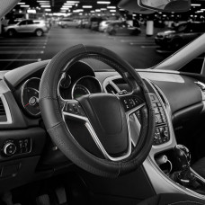 Чохол на кермо Carlife 37-39см, шкіра, чорний SW244M