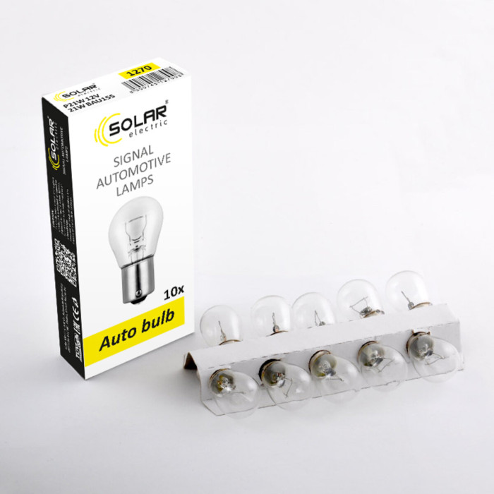 Лампа розжарювання Solar P21W 12V 21W BAU15s, 10 шт.