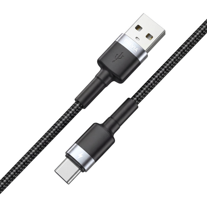 Кабель Brevia USB to Type-C 2,4А 1м, чорний ZIP (53100BUCZ1)