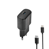 Мережевий зарядний пристрій Brevia ePower PD20W + кабель USB-C to Lightning 1м чорний