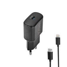 Мережевий зарядний пристрій Brevia ePower PD20W + кабель USB-C to Lightning 1м чорний