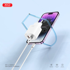 Мережевий зарядний пристрій XO L130 PD30W/QC18W 1USB-C+1USB-A + Lightning кабель білий