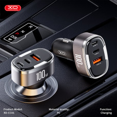 Автомобільний зарядний пристрій XO CC61 Smart USB/Type-C/Lightning 100W срібний
