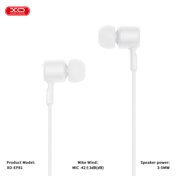 Навушники дротові XO EP81 Sunflower In-Ear Type-C білі