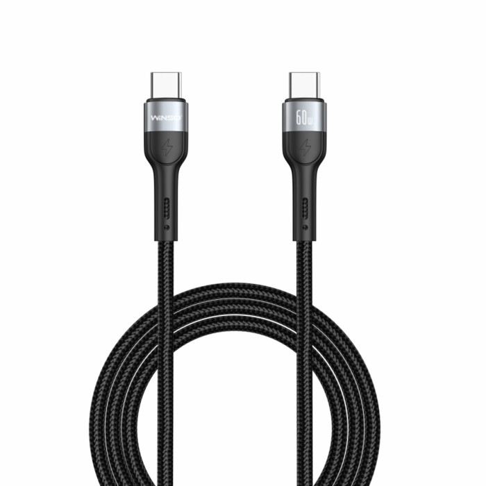 Кабель Winso Pro Type-C to Type-C 60W TPE+плетіння 1м чорний
