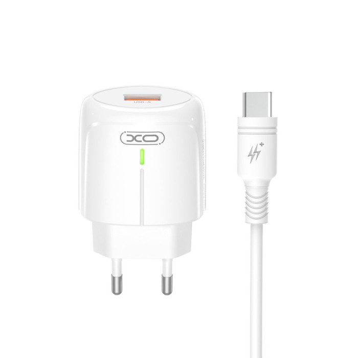 Мережевий зарядний пристрій XO L112 QC18W + Type-c кабель білий
