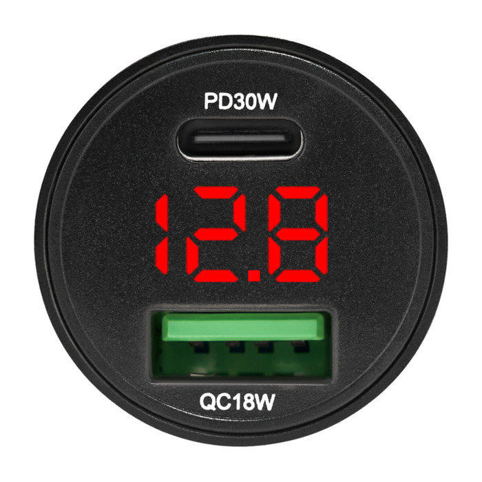 Автомобільний зарядний пристрій Winso Pro 48W 1xUSB-C+1xUSB-A, display, metal