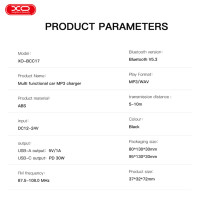 FM-трансмітер XO BCC17 Smart Bluetooth+MP3 A+C Dual Port чорний