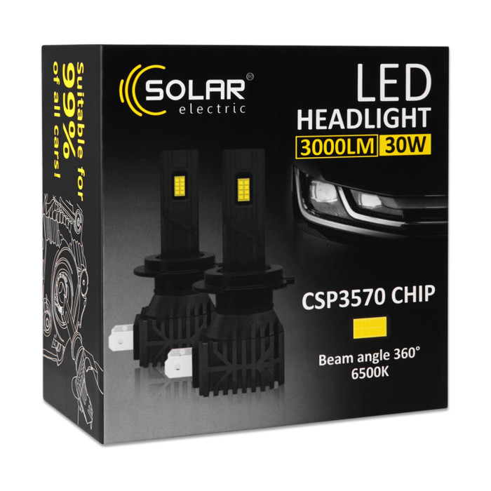 Автолампа Solar LED H7 12V 30W 3000Lm 6500K CSP3570 2шт