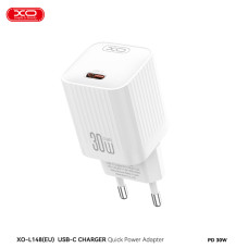Мережевий зарядний пристрій XO L148 PD30W USB-C + Type-C кабель білий