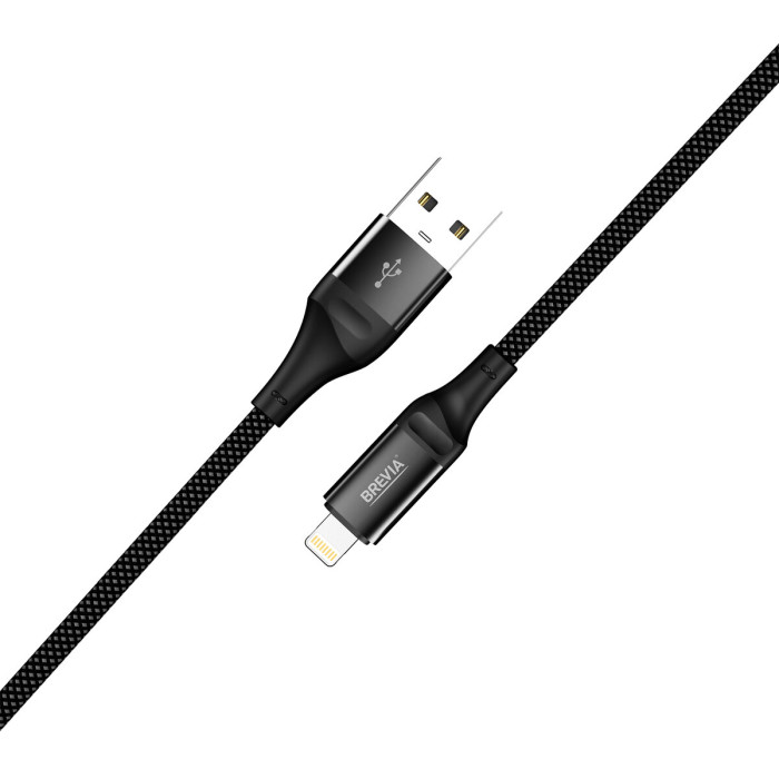 Кабель Brevia USB to Lightning 2,4А 1м, чорний ZIP (56100BULZ1)