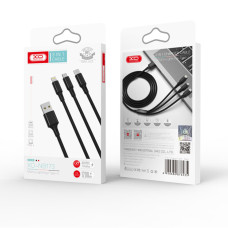 Кабель XO 3in1 USB - Lightning + MicroUSB + Type-C 1.2м, чорний