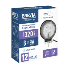 Фара світлодіодна Brevia Epistar Flood 10-30V, 18W (6x3W), 1320Lm, 1шт (10621RFX1)