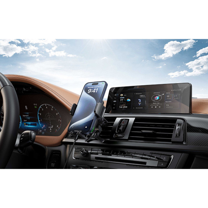 Тримач телефону автомобільний XO з бездротовою зарядкою WX041 Dual Arm Air Outlet 15W Wireless чорний