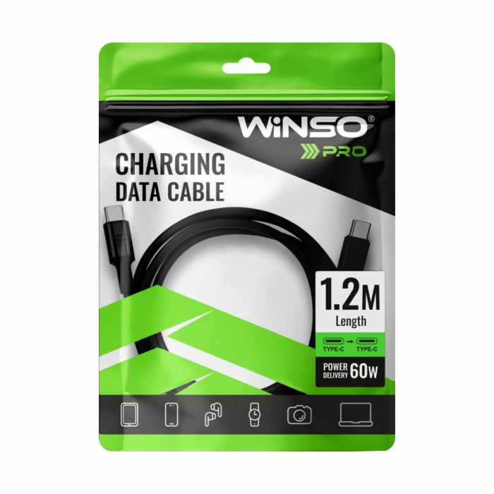 Кабель Winso Pro Type-C to Type-C 60W TPE 1,2м чорний