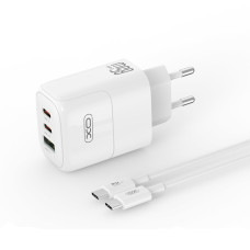 Мережевий зарядний пристрій XO L139 1USB-A 45W+2USB-C 65W + Type-c кабель білий