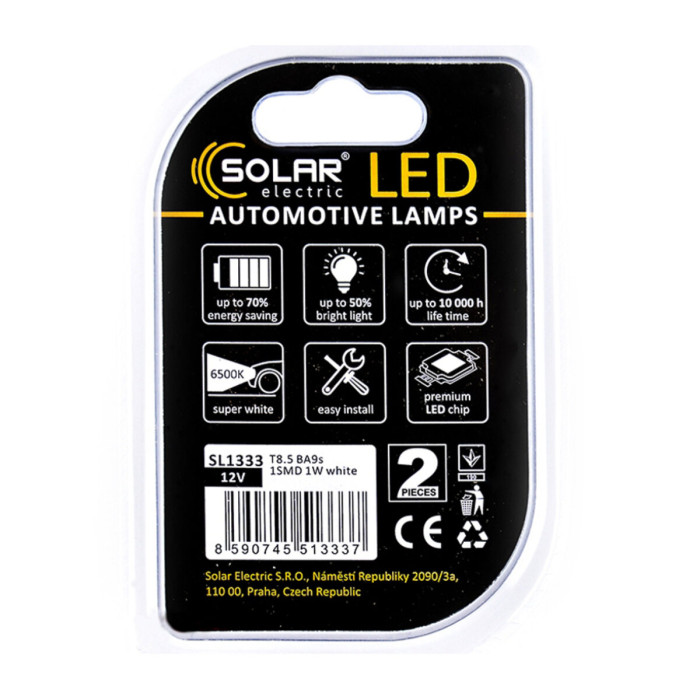 Автолампа Solar LED 12V T8.5 BA9s 1SMD white, 2шт