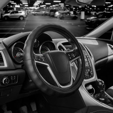 Чохол на кермо Carlife 37-39см, шкіра, чорний, біла гума, один шов, перфорований
