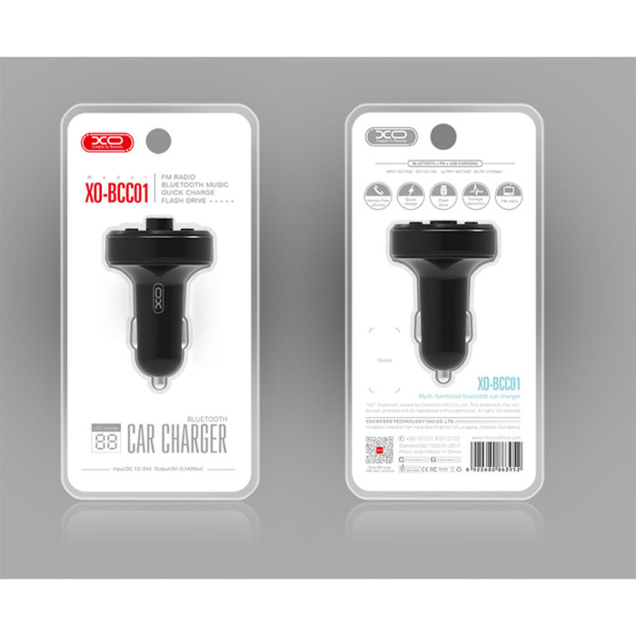 FM-трансмітер XO BCC01 Bluetooth+FM+MP3 чорний