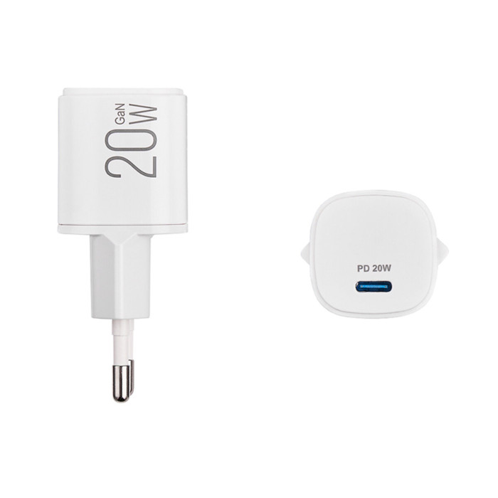 Мережевий зарядний пристрій Brevia ePowerGaN PD20W USB-C білий