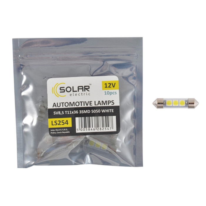 Автолампа Solar LED 12V SV8.5 T11x36 3smd 5050 white 10шт