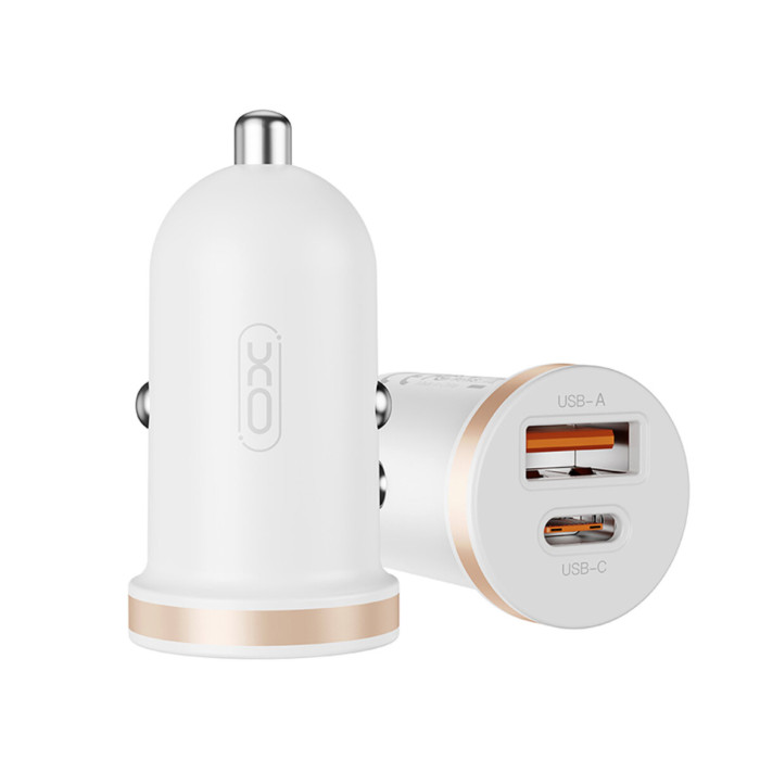 Автомобільний зарядний пристрій XO CC56 Plastic mini 30W+ Lightning кабель білий