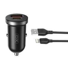 Автомобільний зарядний пристрій XO CC56 Plastic mini 30W+ Lightning кабель чорний
