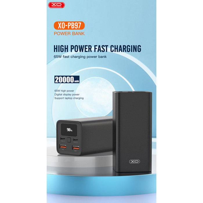 Повербанк (Power Bank) XO PB97 20000mAh 65W чорний