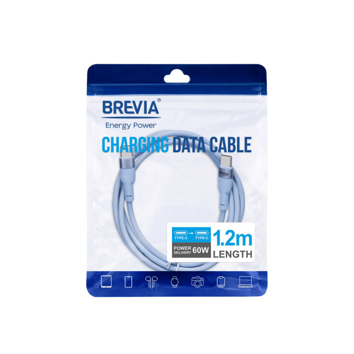 Кабель Brevia Type-C to Type-C 60W 1,2м, синій ZIP (52120UCCZ1)
