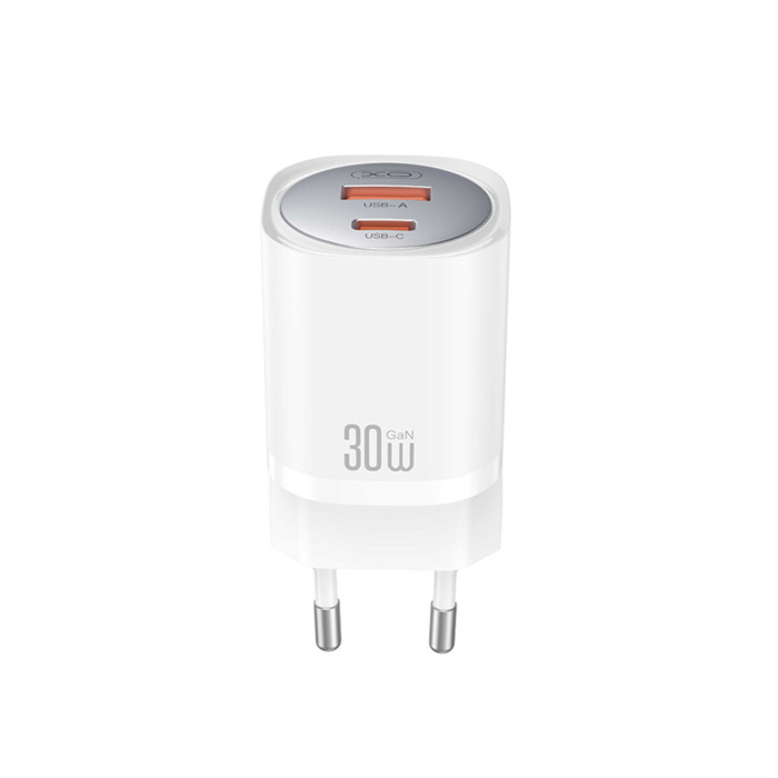 Мережевий зарядний пристрій XO CE21 PD30W/PPS33W 1USB-A+1USB-C + Lightning кабель білий
