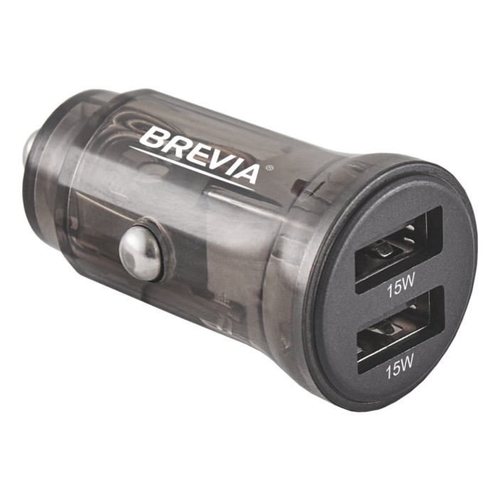 Автомобільний зарядний пристрій Brevia ePower DualDrive 15W 2xUSB-A, прозорий чорний