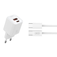 Мережевий зарядний пристрій XO L147 PD20W 1USB-A+1USB-C Type-C кабель білий