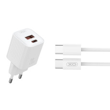 Мережевий зарядний пристрій XO L147 PD20W 1USB-A+1USB-C Type-C кабель білий