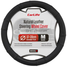 Чохол на кермо Carlife 37-39см, шкіра, чорний SW241M