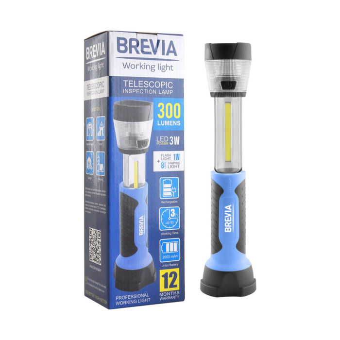 Ліхтар інспекційний Brevia LED телескопічний 3W COB+1W LED+8LED 300lm 2000mAh